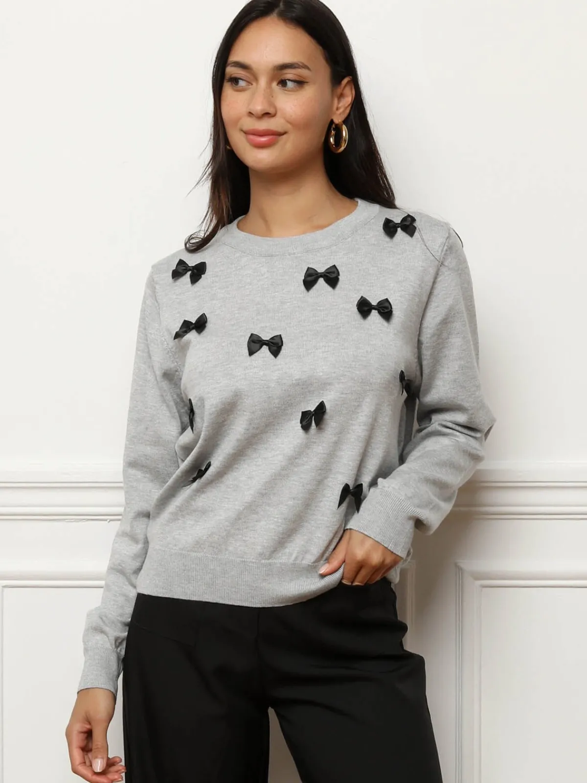 Discount La Modeuse Pull à petits n艙uds satinés Grisclair