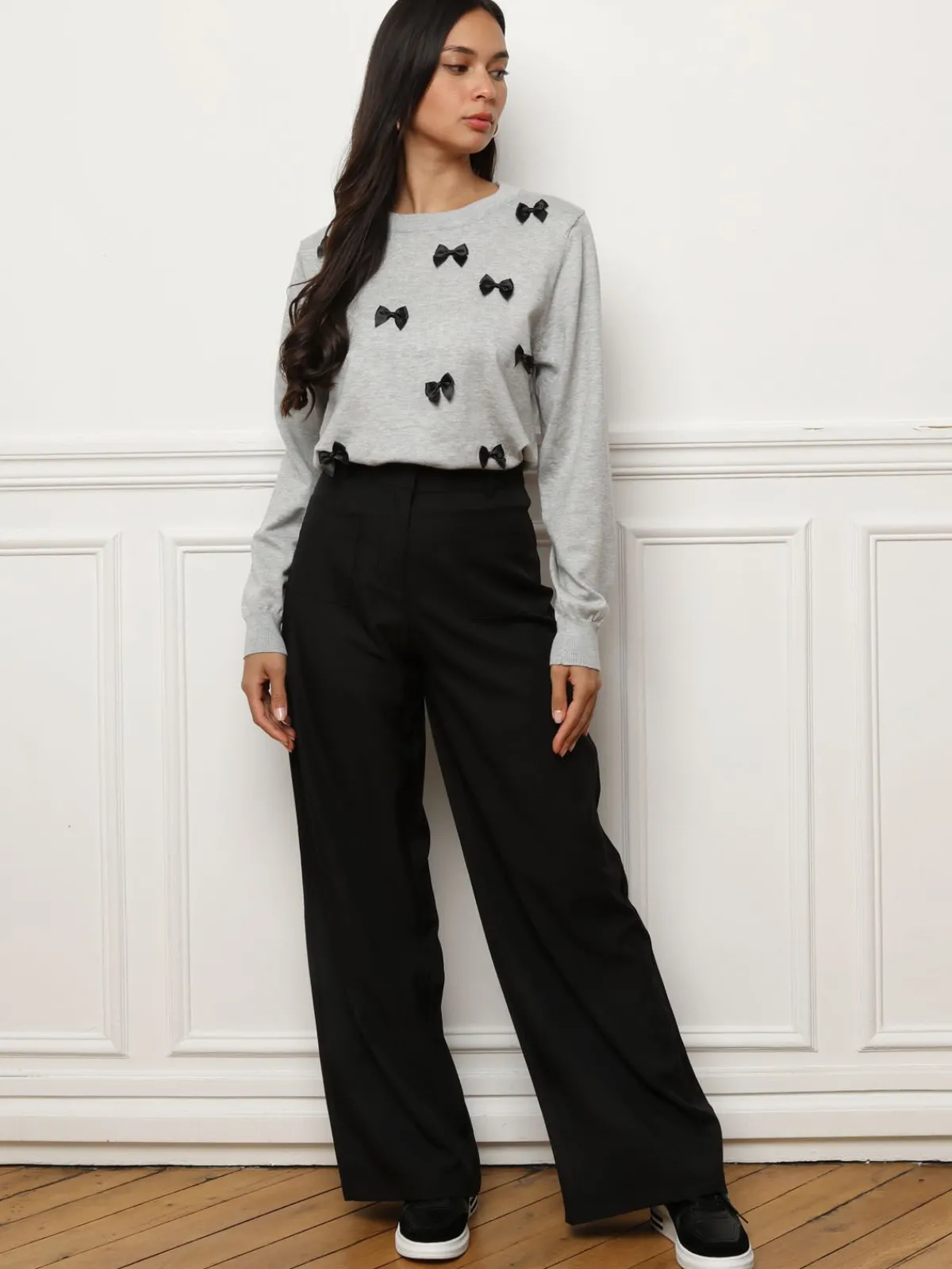Discount La Modeuse Pull à petits n艙uds satinés Grisclair