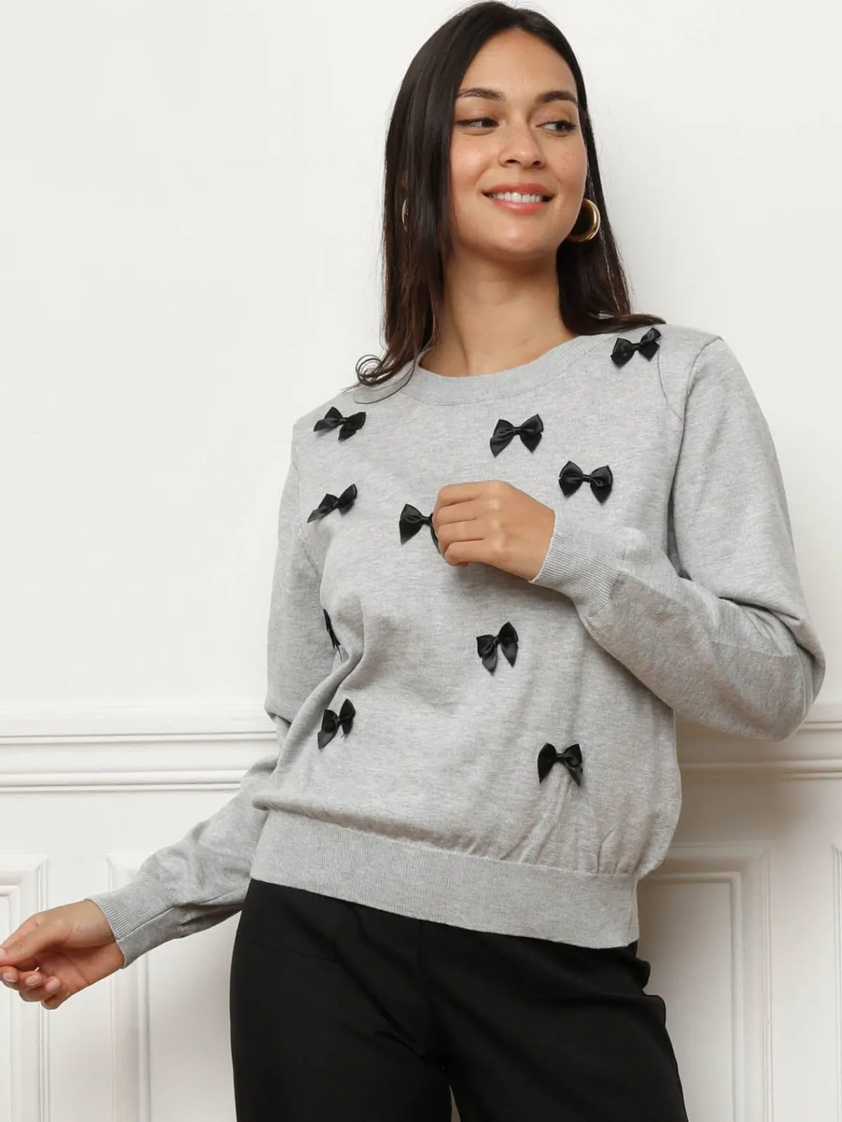 Discount La Modeuse Pull à petits n艙uds satinés Grisclair