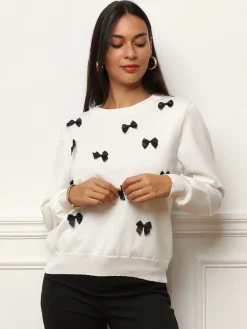 Clearance La Modeuse Pull à petits n艙uds satinés