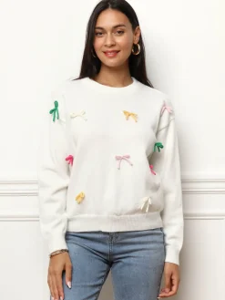 Online La Modeuse Pull ample avec n艙uds colorés Blanc