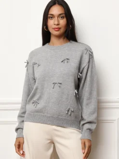 La Modeuse Pull ample avec petits n艙uds Grisclair
