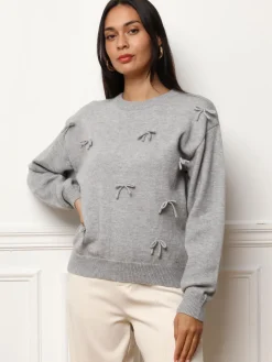 La Modeuse Pull ample avec petits n艙uds Grisclair