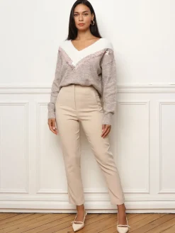 La Modeuse Pull bicolore à sequins Taupe