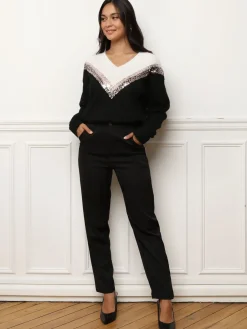 Outlet La Modeuse Pull bicolore à sequins Noir