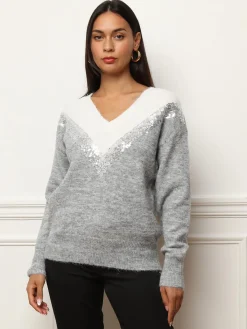Discount La Modeuse Pull bicolore à sequins Gris