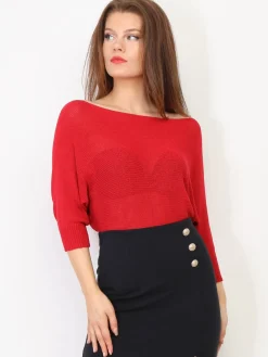 New La Modeuse Pull chauve-souris à ruban Rouge