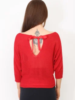 New La Modeuse Pull chauve-souris à ruban Rouge
