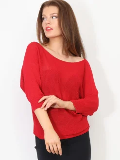 New La Modeuse Pull chauve-souris à ruban Rouge