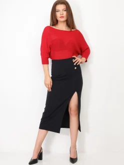 New La Modeuse Pull chauve-souris à ruban Rouge