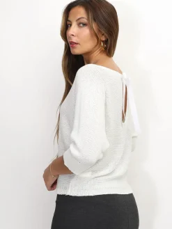 New La Modeuse Pull chauve-souris à ruban Blanc
