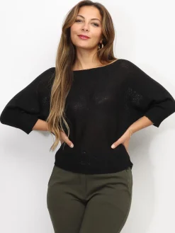 Online La Modeuse Pull chauve-souris à ruban Noir