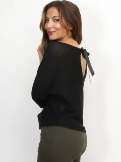 Online La Modeuse Pull chauve-souris à ruban Noir