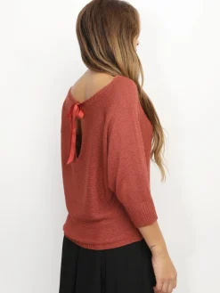 Sale La Modeuse Pull chauve-souris à ruban Brique