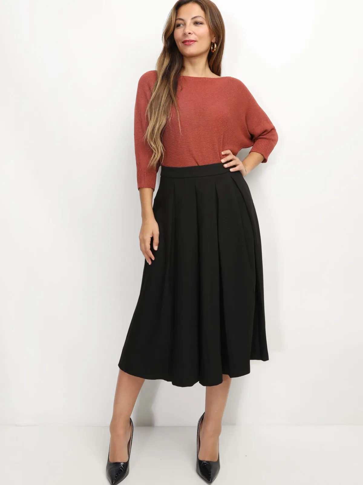 Sale La Modeuse Pull chauve-souris à ruban Brique