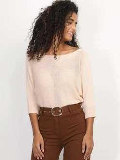 New La Modeuse Pull chauve-souris à ruban Beige