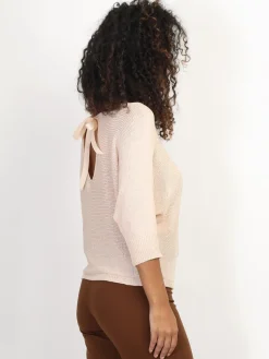 New La Modeuse Pull chauve-souris à ruban Beige