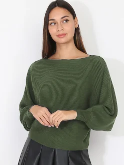 Best La Modeuse Pull classique en maille côtelée Vert