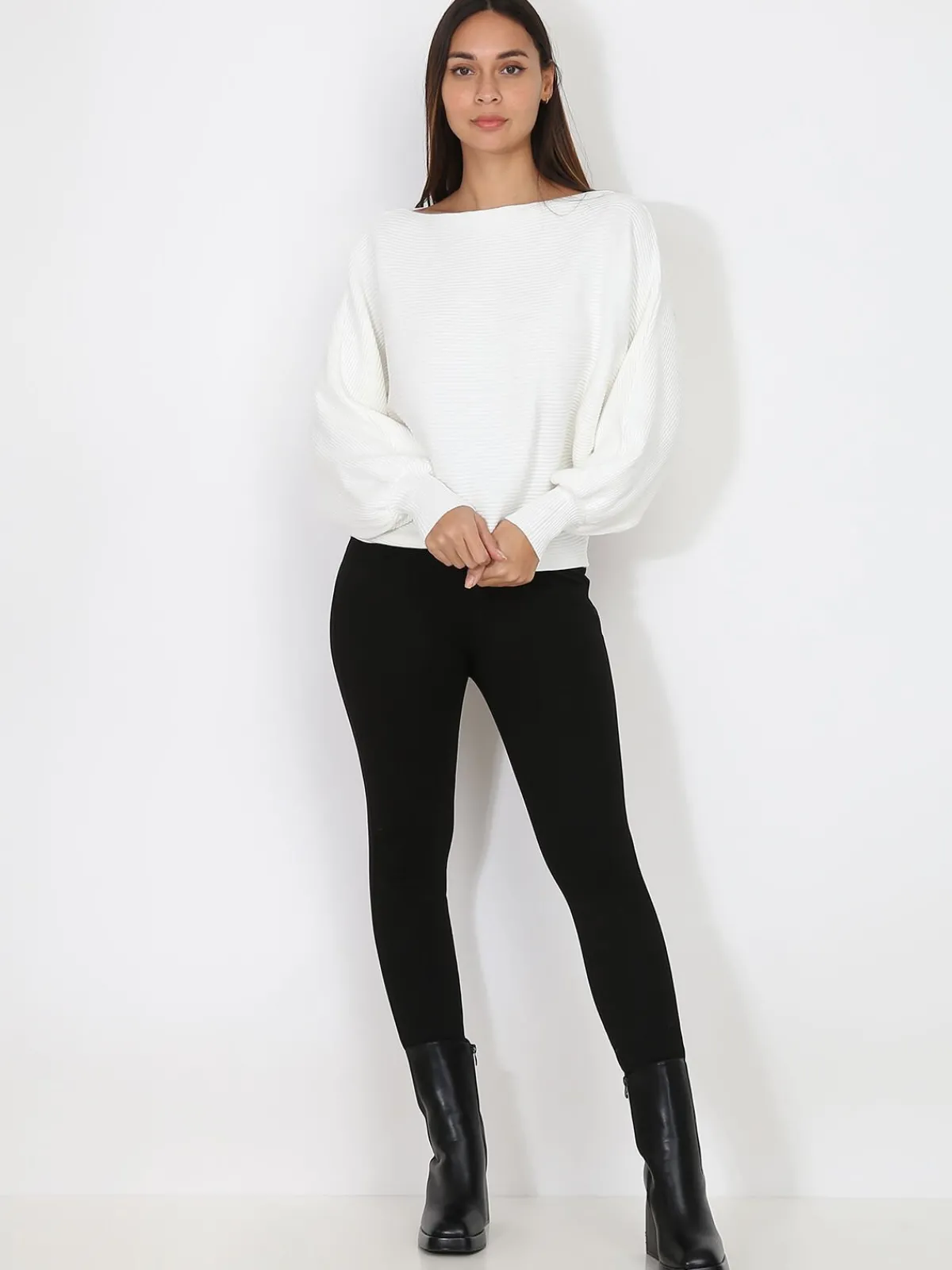 La Modeuse Pull classique en maille côtelée Blanc