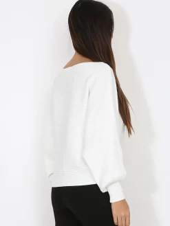 La Modeuse Pull classique en maille côtelée Blanc