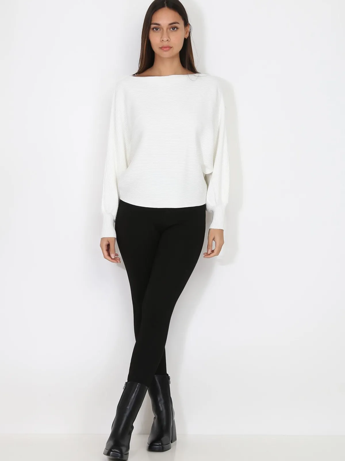 La Modeuse Pull classique en maille côtelée Blanc