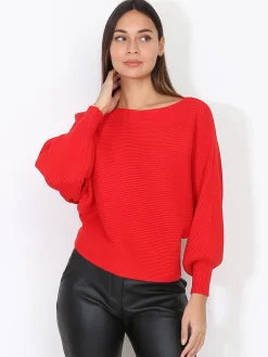 Outlet La Modeuse Pull classique en maille côtelée Rouge