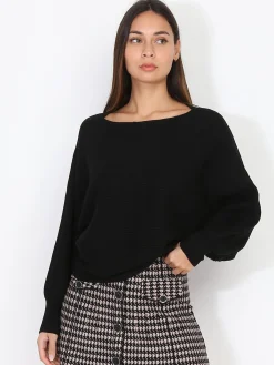 Sale La Modeuse Pull classique en maille côtelée Noir