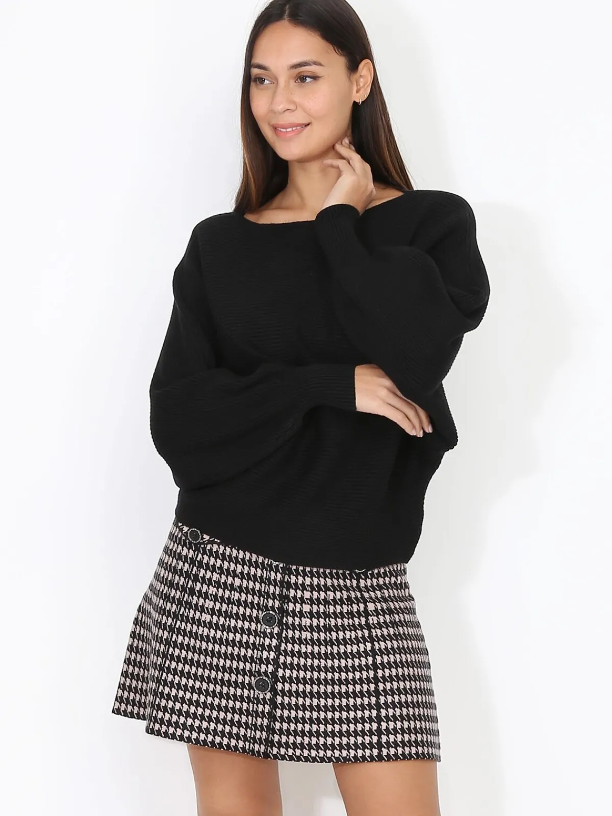 Sale La Modeuse Pull classique en maille côtelée Noir