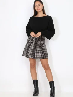 Sale La Modeuse Pull classique en maille côtelée Noir