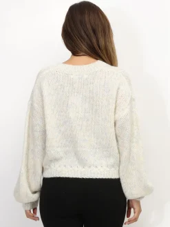 Online La Modeuse Pull court à manches ballons Ecru