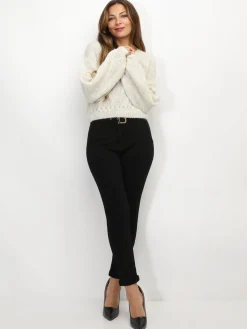 Online La Modeuse Pull court à manches ballons Ecru