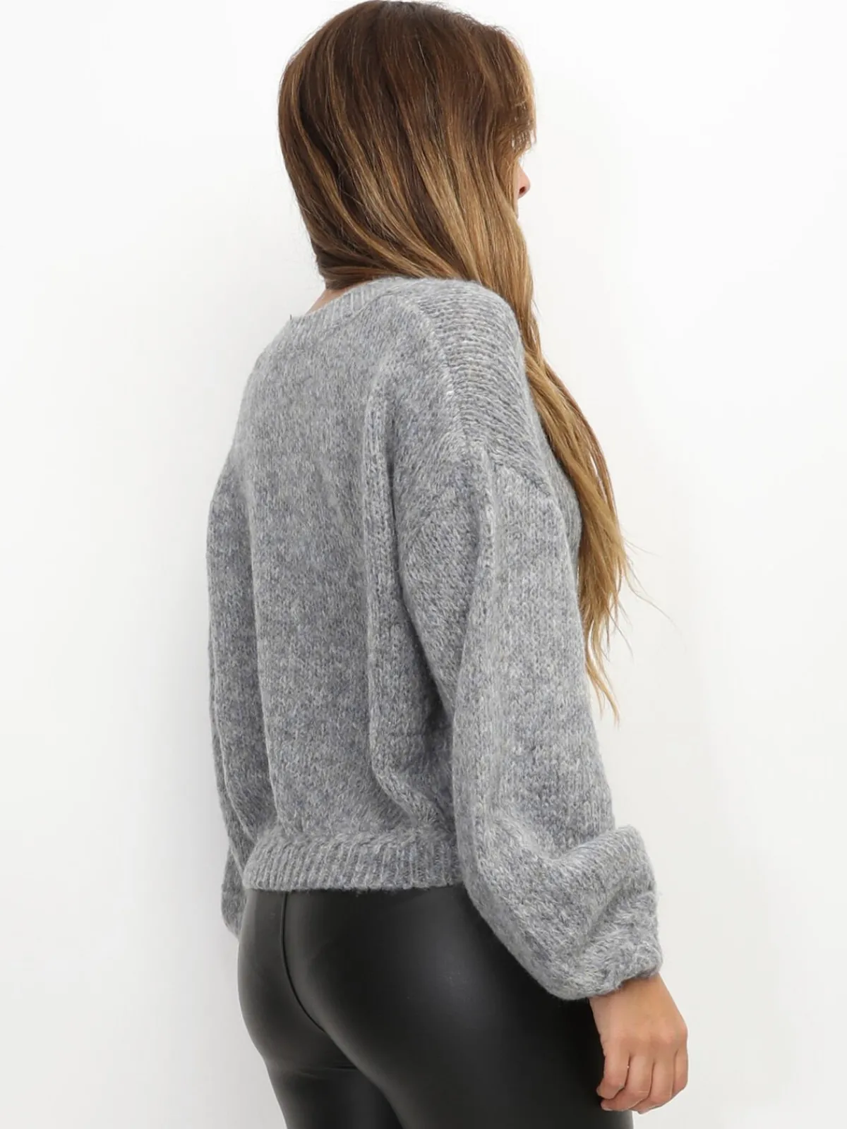 Outlet La Modeuse Pull court à manches ballons grisfoncé