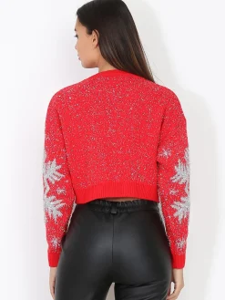 Discount La Modeuse Pull court de noël à motif flocon Rouge