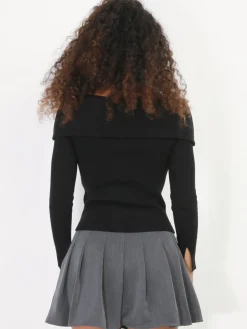 Best La Modeuse Pull côtelé à col bardot Noir