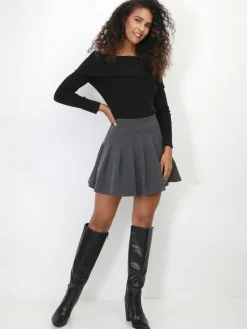 Best La Modeuse Pull côtelé à col bardot Noir
