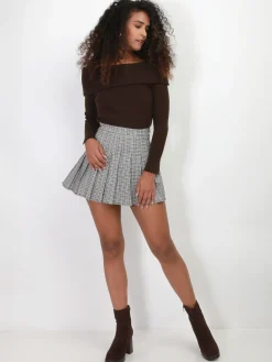Clearance La Modeuse Pull côtelé à col bardot Marron