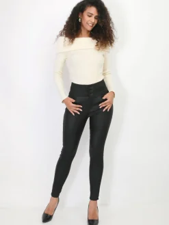 Outlet La Modeuse Pull côtelé à col bardot Beige