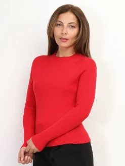 La Modeuse Pull côtelé à col montant Rouge