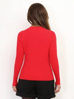 La Modeuse Pull côtelé à col montant Rouge