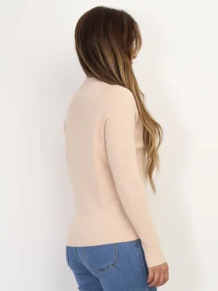 Clearance La Modeuse Pull côtelé à col montant Beige