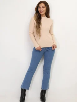 Clearance La Modeuse Pull côtelé à col montant Beige