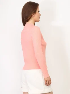 New La Modeuse Pull côtelé à col montant Rose