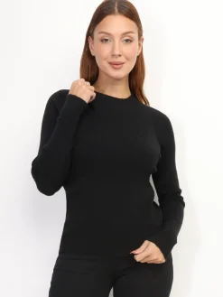 New La Modeuse Pull côtelé à col montant Noir
