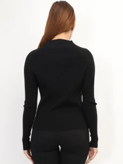 New La Modeuse Pull côtelé à col montant Noir