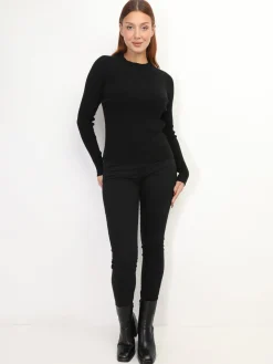 New La Modeuse Pull côtelé à col montant Noir