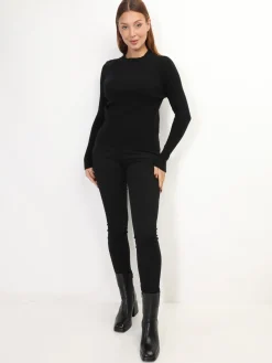 New La Modeuse Pull côtelé à col montant Noir