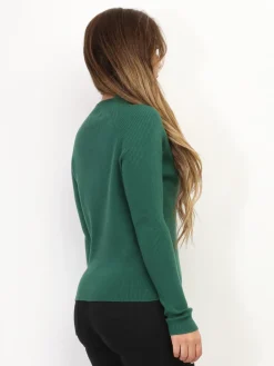 Discount La Modeuse Pull côtelé à col montant Vertfoncé