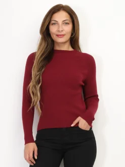 Outlet La Modeuse Pull côtelé à col montant Bordeaux
