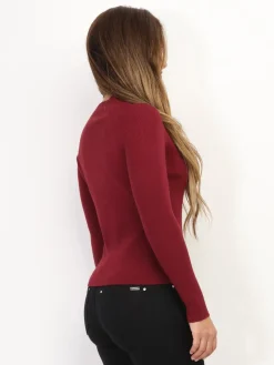 Outlet La Modeuse Pull côtelé à col montant Bordeaux