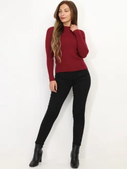Outlet La Modeuse Pull côtelé à col montant Bordeaux